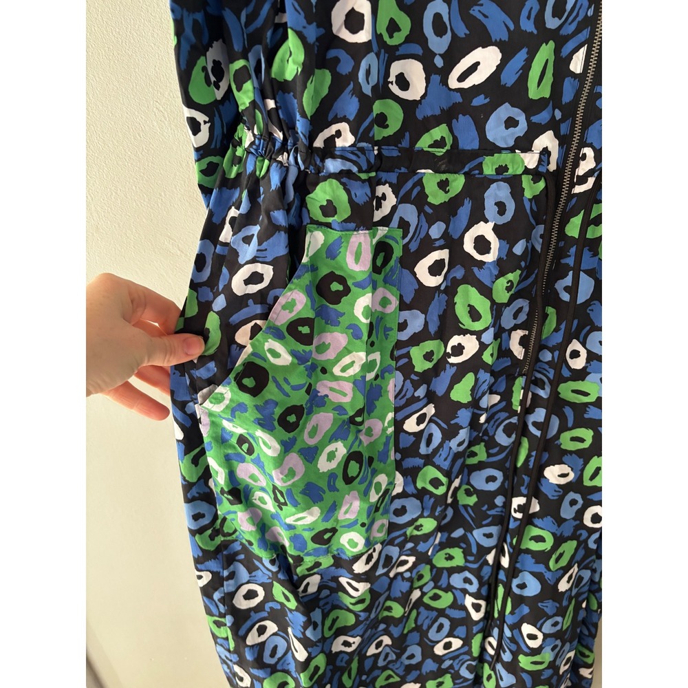 Diane‎ von Furstenberg Target Leopard Floral Zip Front Utility Jumpsuit L Blue - Picture 4 of 7